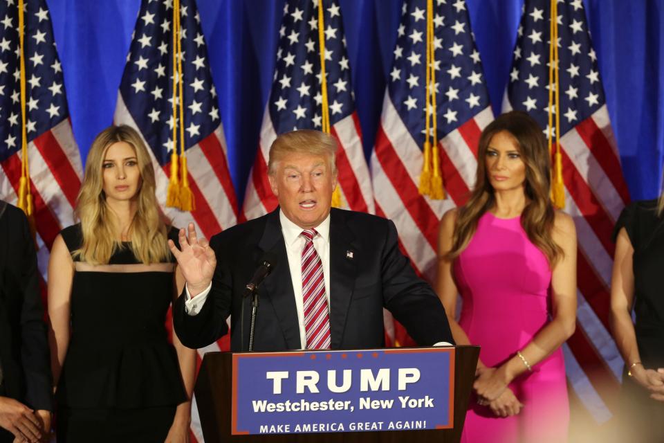 Donald Trump speaks at a campaign event at his Trump National Country Club in Briarcliff June 7, 2016.