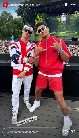 <p>Patrick Mahomes/Instagram</p> Patrick Mahomes and Summitt Hogue at Morgan Wallen's concert in London on July 4, 2024