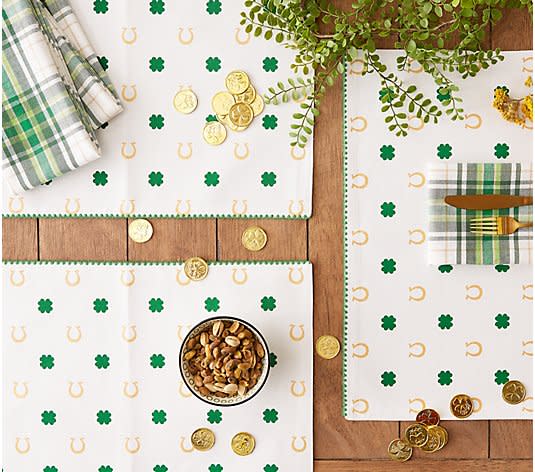 <p><a href="https://go.redirectingat.com?id=74968X1596630&url=https%3A%2F%2Fwww.qvc.com%2FDesign-Imports-Set-of-4-Clover-Horseshoe-Printed-Placemats.product.K63954.html&sref=https%3A%2F%2Fwww.redbookmag.com%2Fhome%2Fdecor%2Fg60179997%2Fst-patricks-day-decor-ideas%2F" rel="nofollow noopener" target="_blank" data-ylk="slk:Shop Now;elm:context_link;itc:0;sec:content-canvas" class="link rapid-noclick-resp">Shop Now</a></p><p>Clover Horseshoe Printed Placemats</p><p>qvc.com</p><p>$32.99</p><span class="copyright">QVC</span>