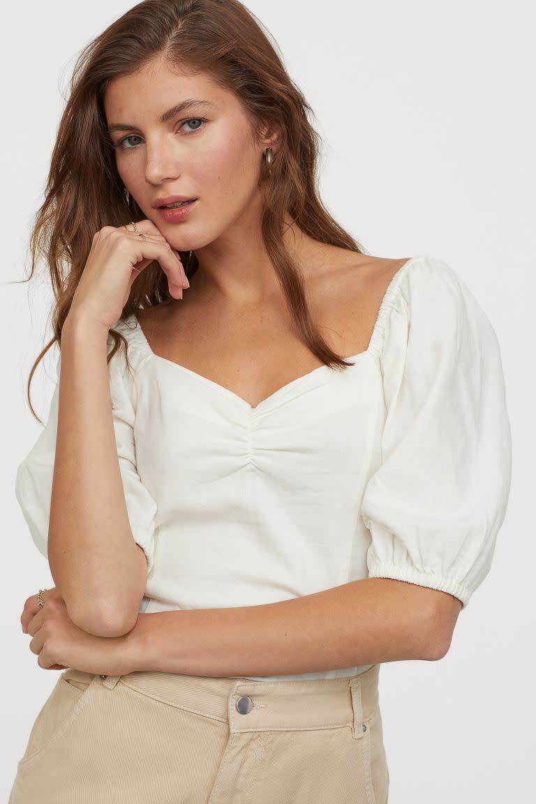 H&M Linen-blend Top in cream