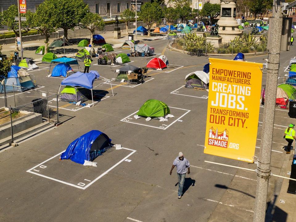 san francisco homeless tent camp city hall coronavirus