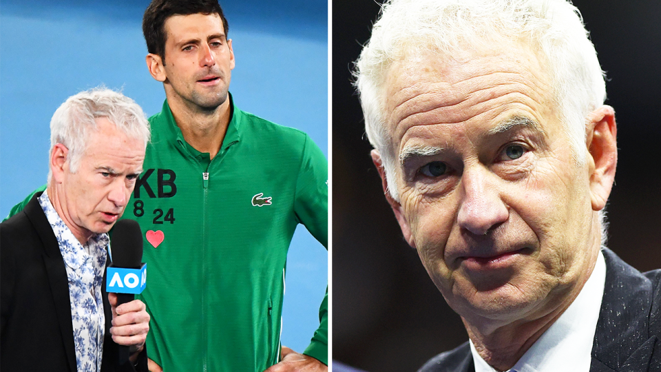 John McEnroe interviews Novak Djokovic and McEnroe reacts.