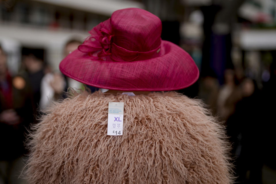 CHELTENHAM, ENGLAND - MARCH 13: Fashion during day two of the Cheltenham Festival 2024 at Cheltenham Racecourse on March 13, 2024 in Cheltenham, England. (Photo by Alan Crowhurst/Getty Images)