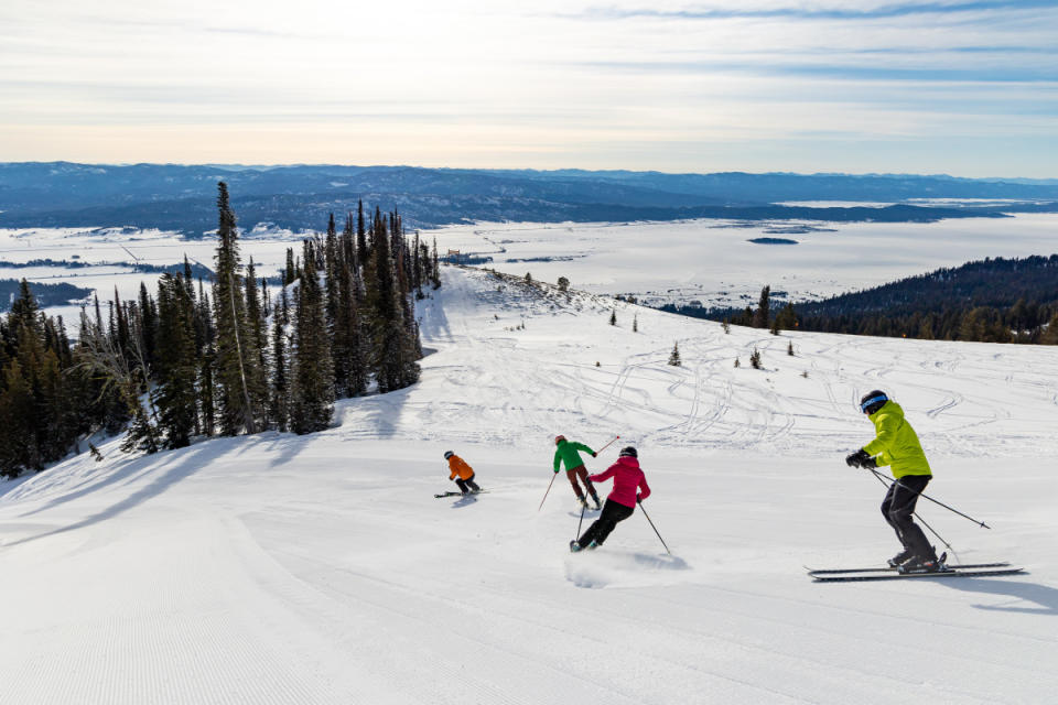 Skiers descend one of Tamarack's premiere groomed runs.<p>Sherri Harkin/Tamarack Resort </p>