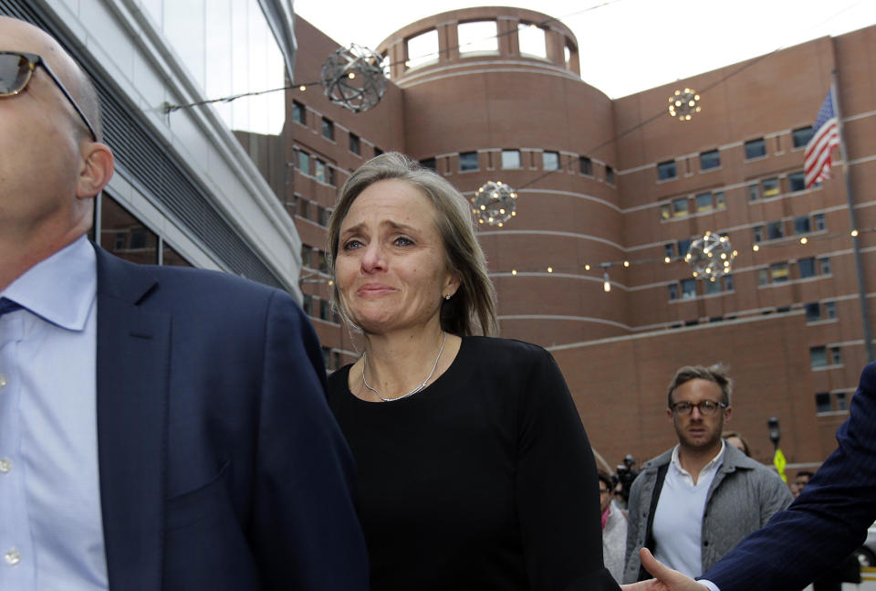 District Court Judge Shelley M. Richmond Joseph departs federal court, Thursday, April 25, 2019, in Boston after facing obstruction of justice charges for allegedly helping a man in the country illegally evade immigration officials as he left her Newton, Mass., courthouse after a hearing in 2018. (AP Photo/Steven Senne)