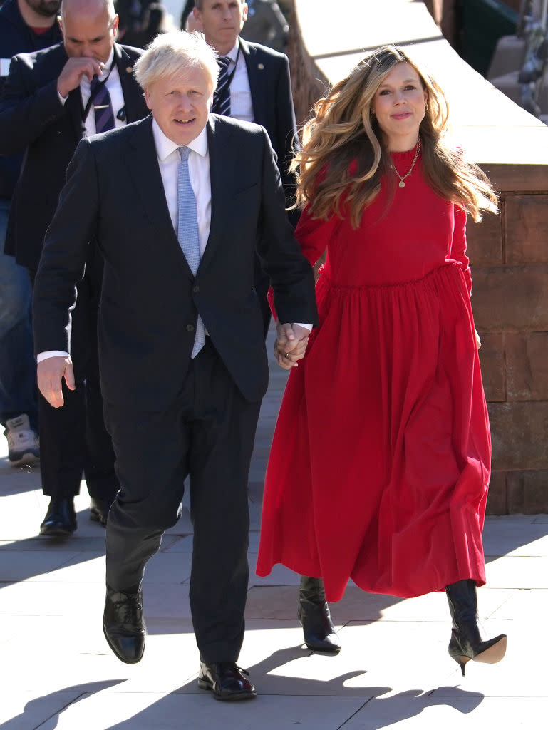 Ms Johnson wore a dress from family-run Cabbages and Roses. (Getty Images)