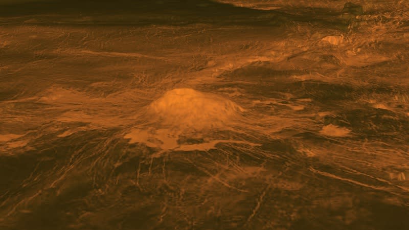 Elevation model of the Idunn Mons volcano in Imdr Regio on Venus.