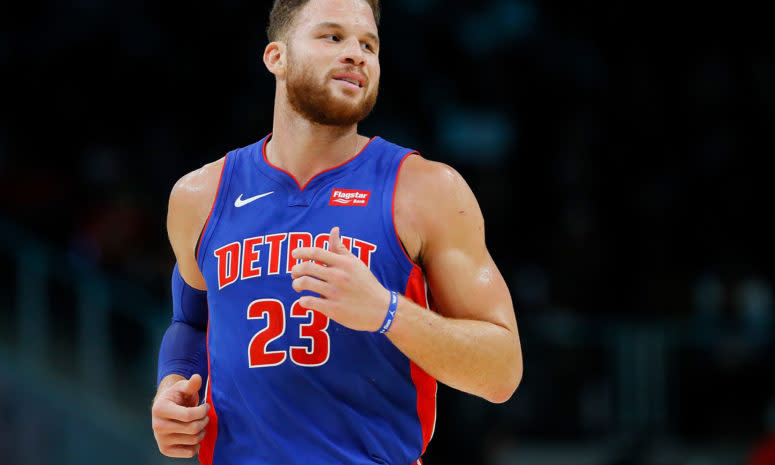 A closeup of Blake Griffin during a game.