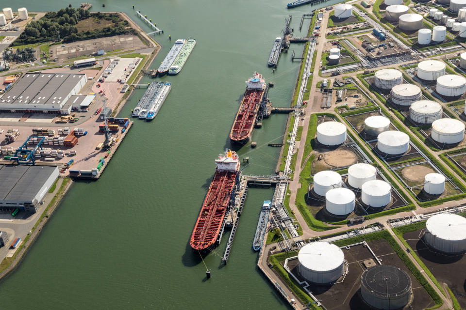 Oil tankers at a storage terminal.