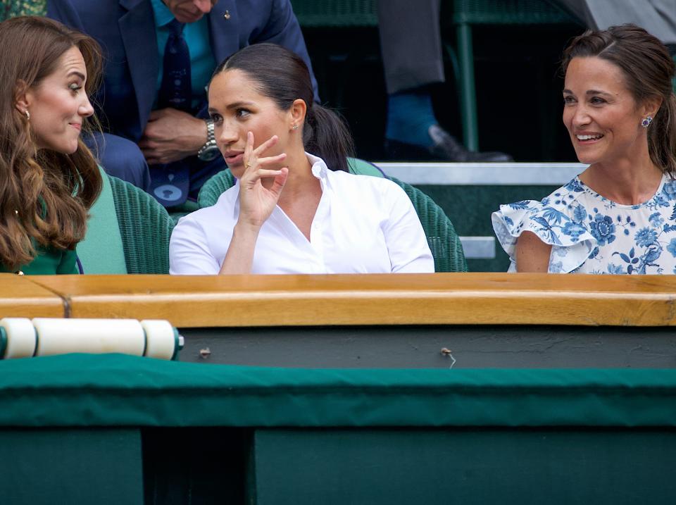 Kate Middleton, Meghan Markle, and Pippa Middleton at Wimbledon in 2019.