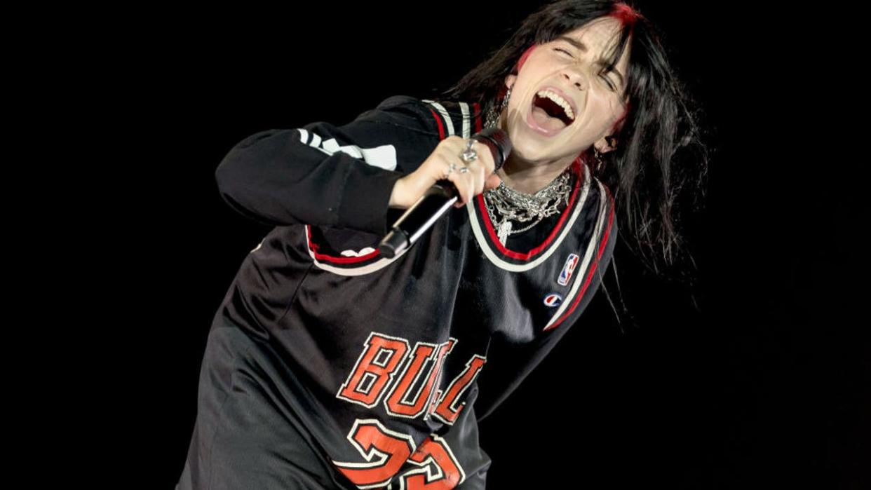 <div>CHICAGO, ILLINOIS - AUGUST 03: Billie Eilish performs onstage during Lollapalooza at Grant Park on August 03, 2023 in Chicago, Illinois. (Photo by Michael Hickey/Getty Images for ABA)</div>