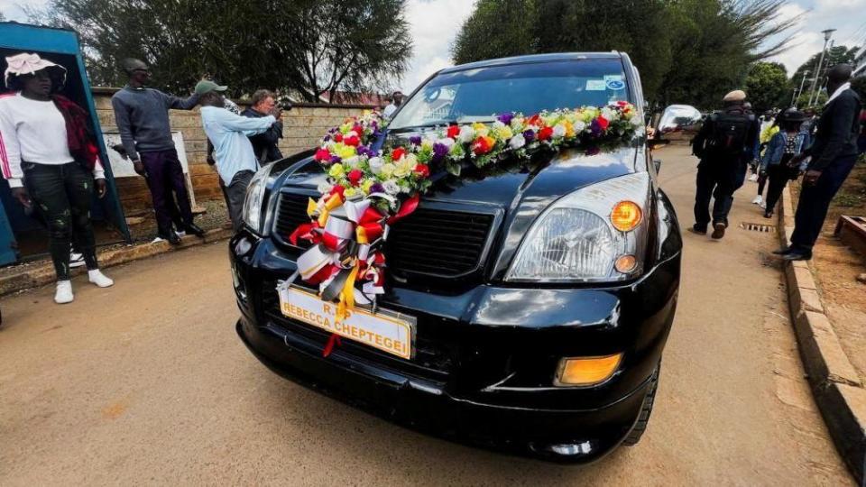 The cortege of slain Olympian Rebecca Cheptegei, who died after her former boyfriend doused her in petrol and set her ablaze, leaves the Moi Teaching & Referral Hospital (MTRH) funeral home, in Eldoret, Kenya September 13, 2024