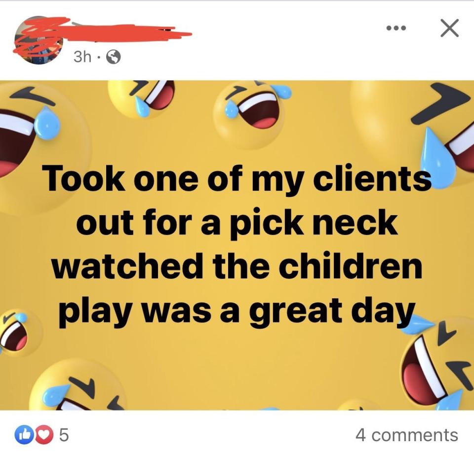 "Took one of my clients out for a pick neck watched the children play was a great day"