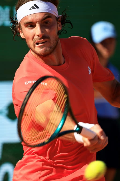 Le Grec Stefanos Tsitsipas durant la finale du tournoi de Monte-Carlo face au Norvégien Casper Ruud, le 14 avril 2024. (Valery HACHE)