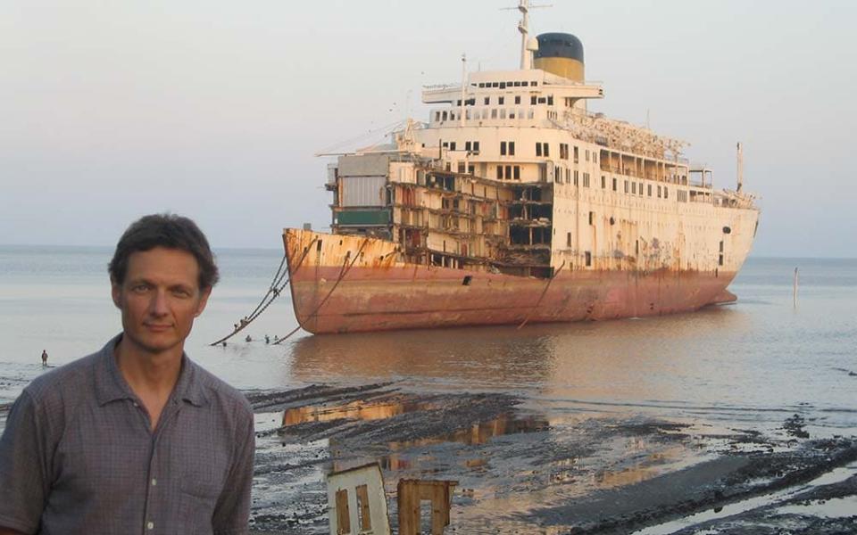 Peter Knego with the remains of the former RMS Windsor Castle - PETER KNEGO