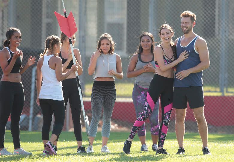 Nick Viall on a group date with several of his bachelorettes.