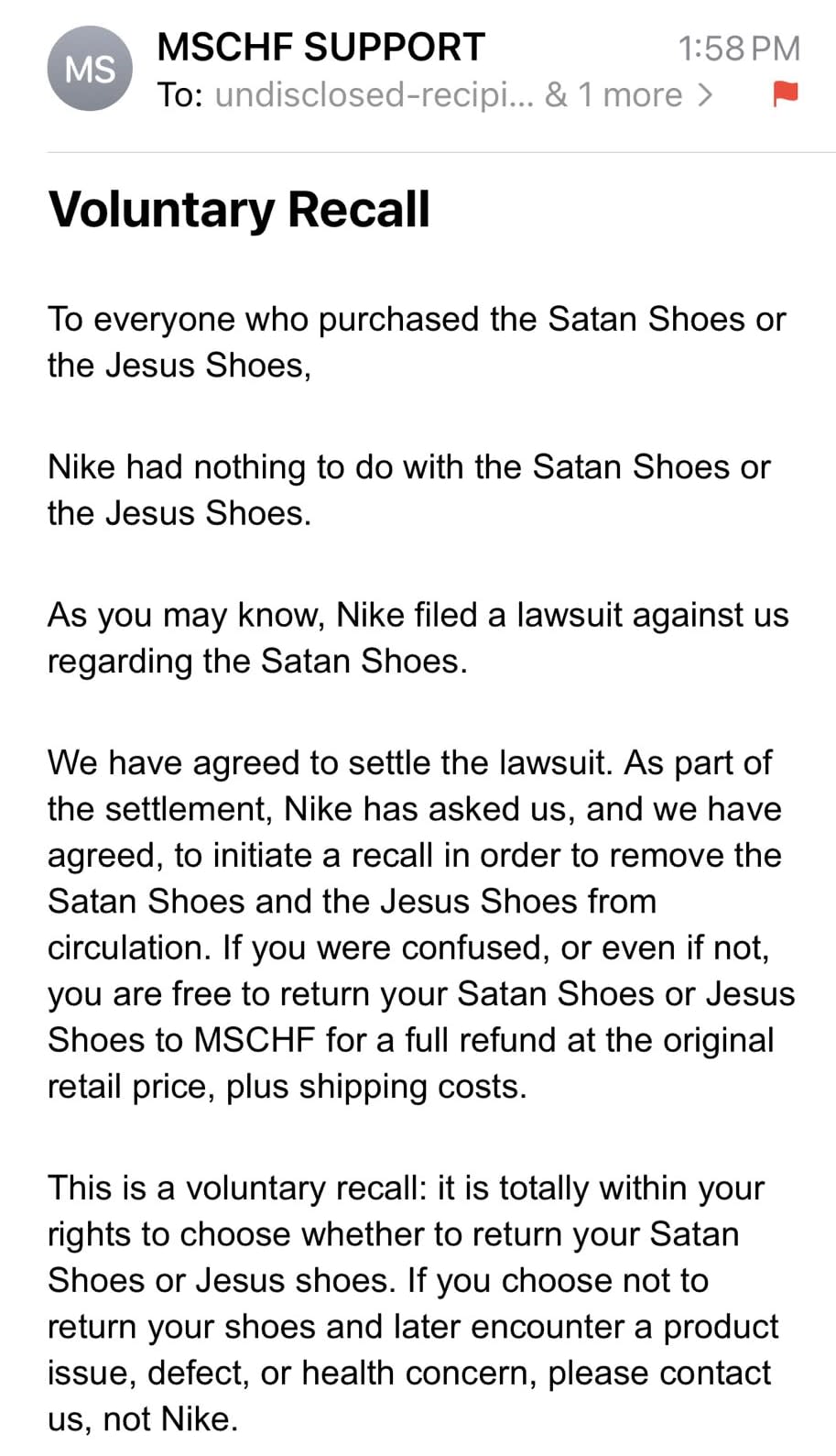 MSCHF Offers Refunds on Satan Shoes After