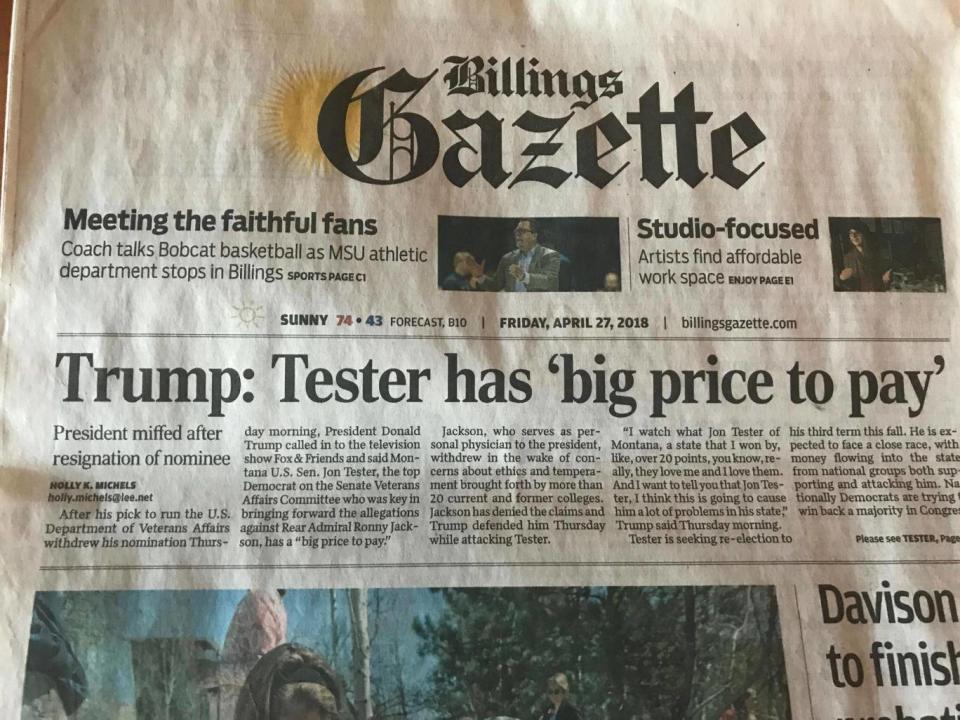 The Billings Gazette front page in Montana (David Usborne)
