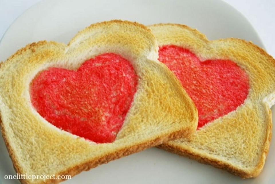 <p>One Little Project</p><p>The kids will love helping to make this with their favorite cookie cutter.</p><p><strong>Get the recipe: <a href="http://onelittleproject.com/valentines-day-heart-toast/" rel="nofollow noopener" target="_blank" data-ylk="slk:Heart Toast;elm:context_link;itc:0;sec:content-canvas" class="link ">Heart Toast</a></strong></p>