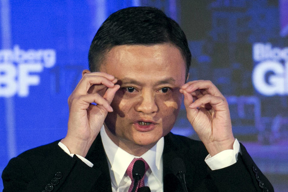 In this Sept. 20, 2017, file photo, Alibaba Group Chairman Jack Ma speaks at the Bloomberg Global Business Forum in New York. Remarks by Ma, one of China's richest men, that young people should work 12-hour days, six days a week if they want financial success have prompted a public debate over work-life balance in the country. (AP Photo/Mark Lennihan, File)