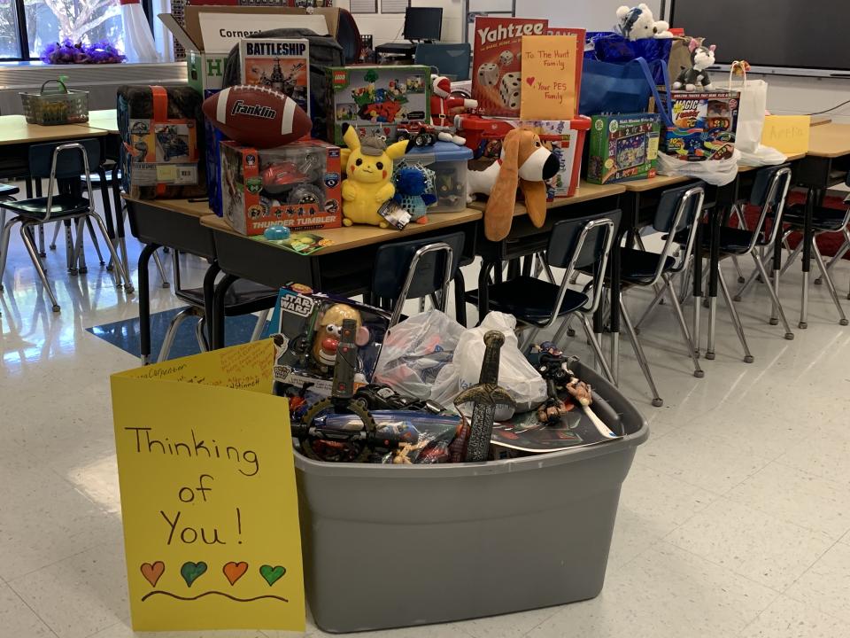 Toys donated by third-grade students at Philadelphia Elementary School to a peer who lost everything in a house fire. (Photo: Philadelphia Elementary School, Kristen Hunt Wilburn) 