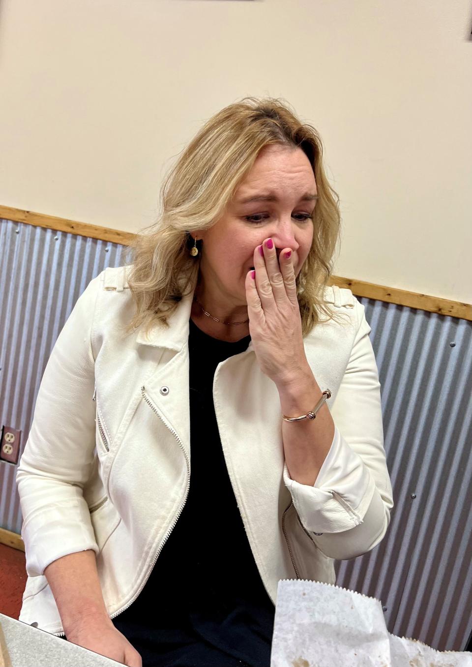 Tennessean reporter Kelly Puente after her second bite of extra extra hot chicken at 400 Degrees in Nashville on March 6, 2024