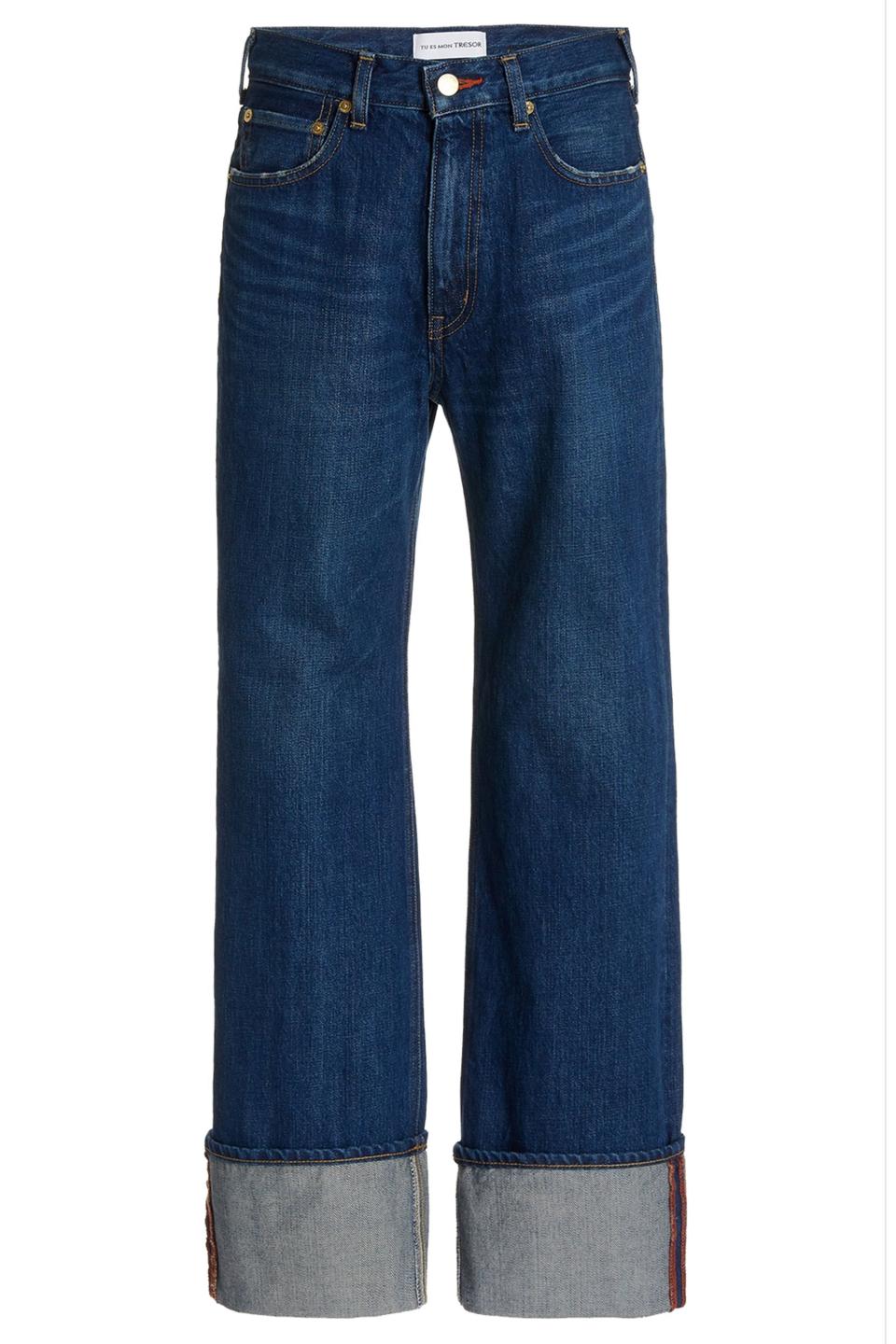 Carnelian Rigid High-Rise Straight-Leg Cuffed Jeans