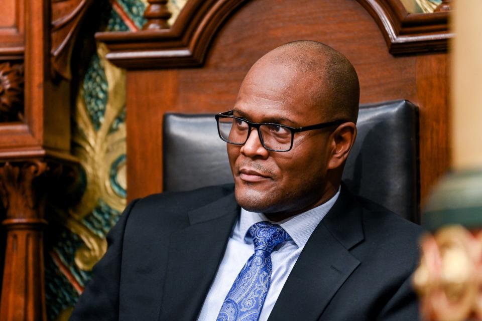 House speaker Rep. Joe Tate, D-Detroit, looks on during Gov. Gretchen Whitmer's State of the State address on Wednesday, Jan. 25, 2023, at the Michigan State Capitol in Lansing.