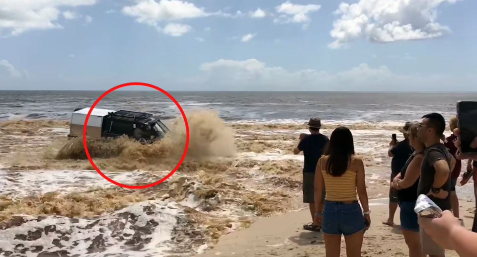 A driver that raced through raging currents in their four-wheel on Bribie Island. 