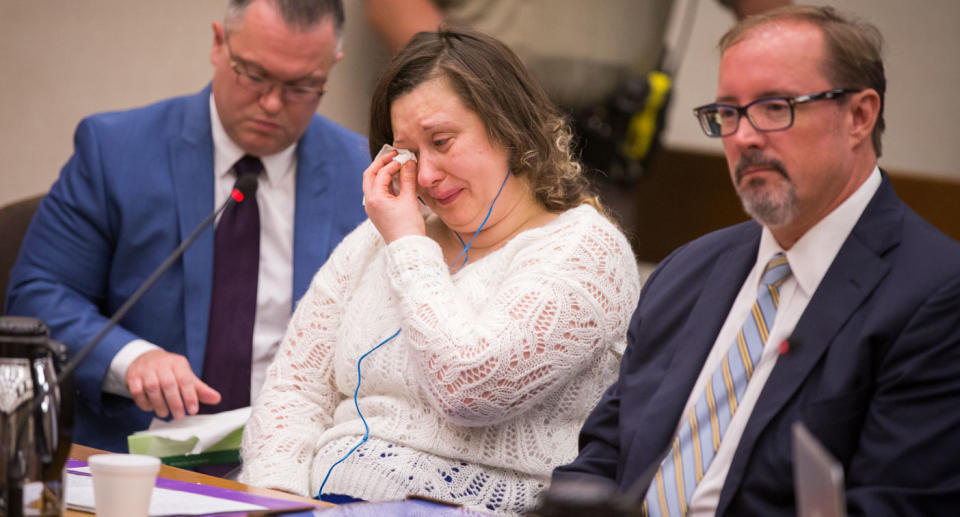 Nataliia Karia (middle), 43, has been sentenced to 10 years probation for trying to kill a toddler in her home by hanging him. Source: AAP