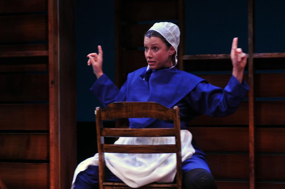 Katherine Michelle Tanner plays seven different roles in Jessica Dickey's one-woman play "The Amish Project," a fictionalized account of a fatal school shooting involving in Nickel Mines, Pa. in 2006.