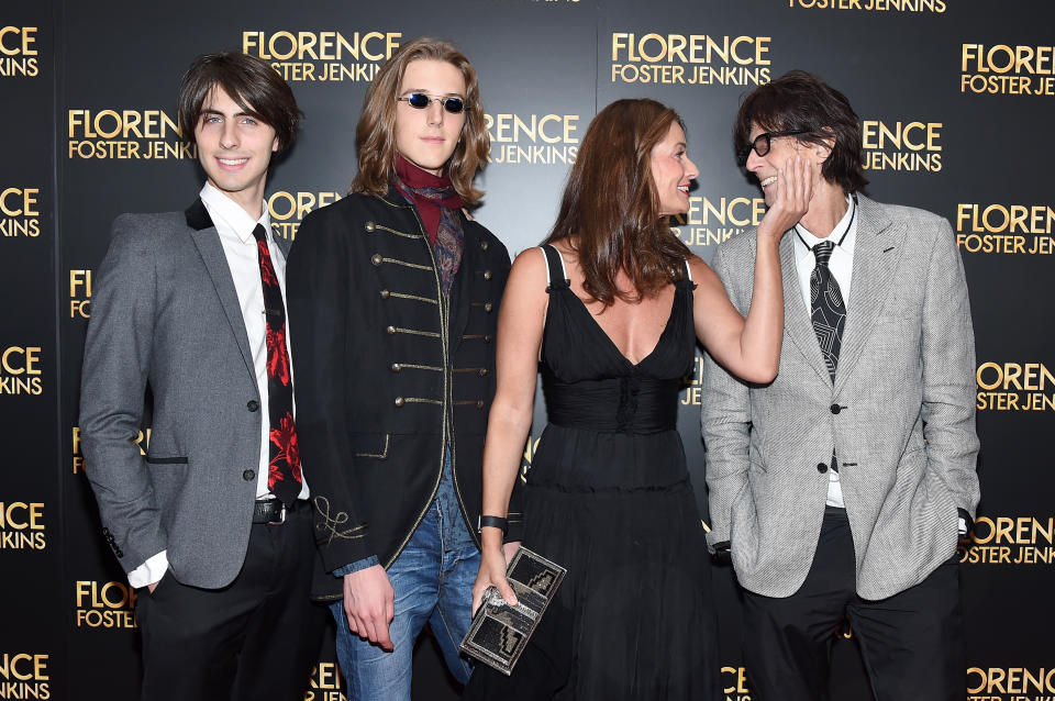 Jonathan Ocasek, Oliver Ocasek, Paulina Porizkova, and Rick Ocasek attend the <em>Florence Foster Jenkins</em> premiere in August 2016 in New York City. (Photo: Michael Loccisano/Getty Images)