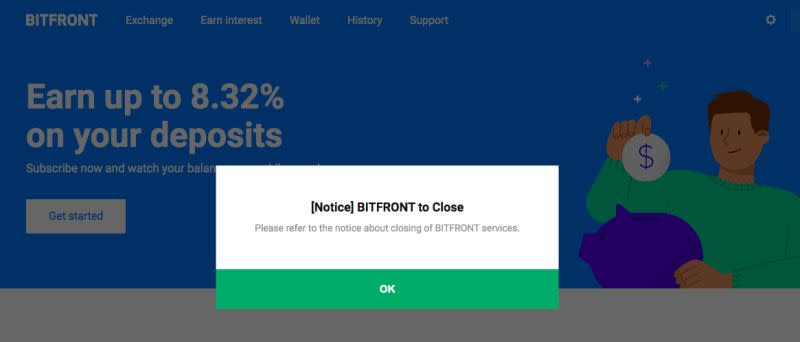 ▲加密貨幣交易所 Bitfront 宣布停止營運。（圖／翻攝自bitfront官網）