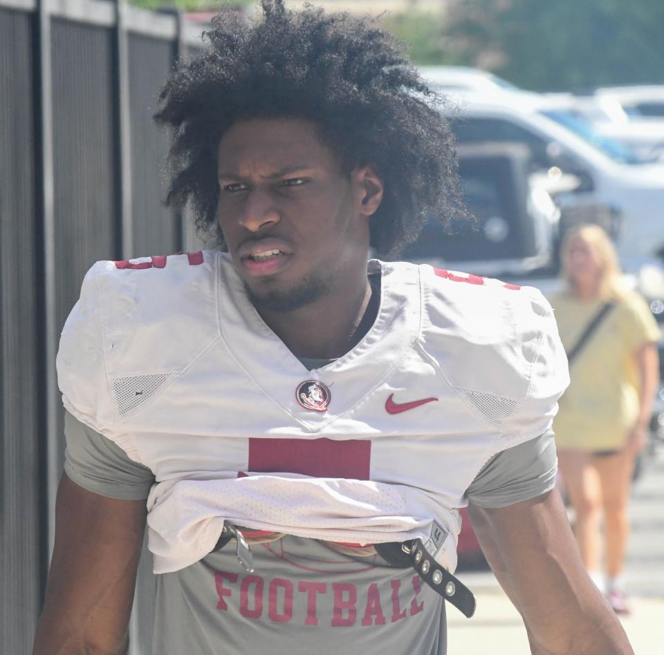 Florida State football and coaches players arrive for the 13th FSU spring football practice of the 2023 season on Thursday, April 13, 2023.