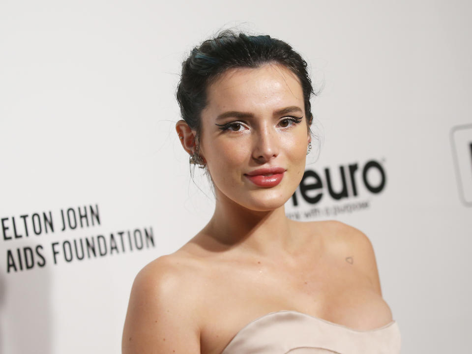 Actress Bella Thorne attends the 28th Annual Elton John AIDS Foundation Academy Awards Viewing Party on February 9, 2020 in West hollywood, California. (Photo by Michael Tran / AFP) (Photo by MICHAEL TRAN/AFP via Getty Images)