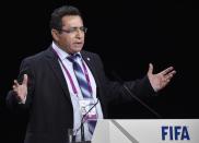 Ofer Eini, president and general secretary of the Israel Football Association (IFA), speaks during the 65th FIFA Congress in Zurich