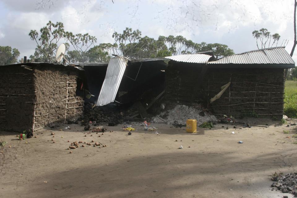 A burnt home is seen after an attack by gunmen in Hindi village, near Lamu