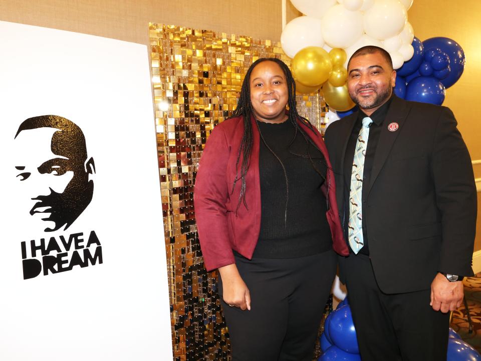 Jaime Hodges and Tony Rodrigues during the Brockton Area Branch NAACP's 38th annual Marin Luther King Jr. Breakfast at the Envision Hotel in Mansfield on Saturday, Jan. 20, 2024.