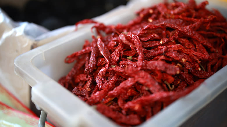 container of dried chilis