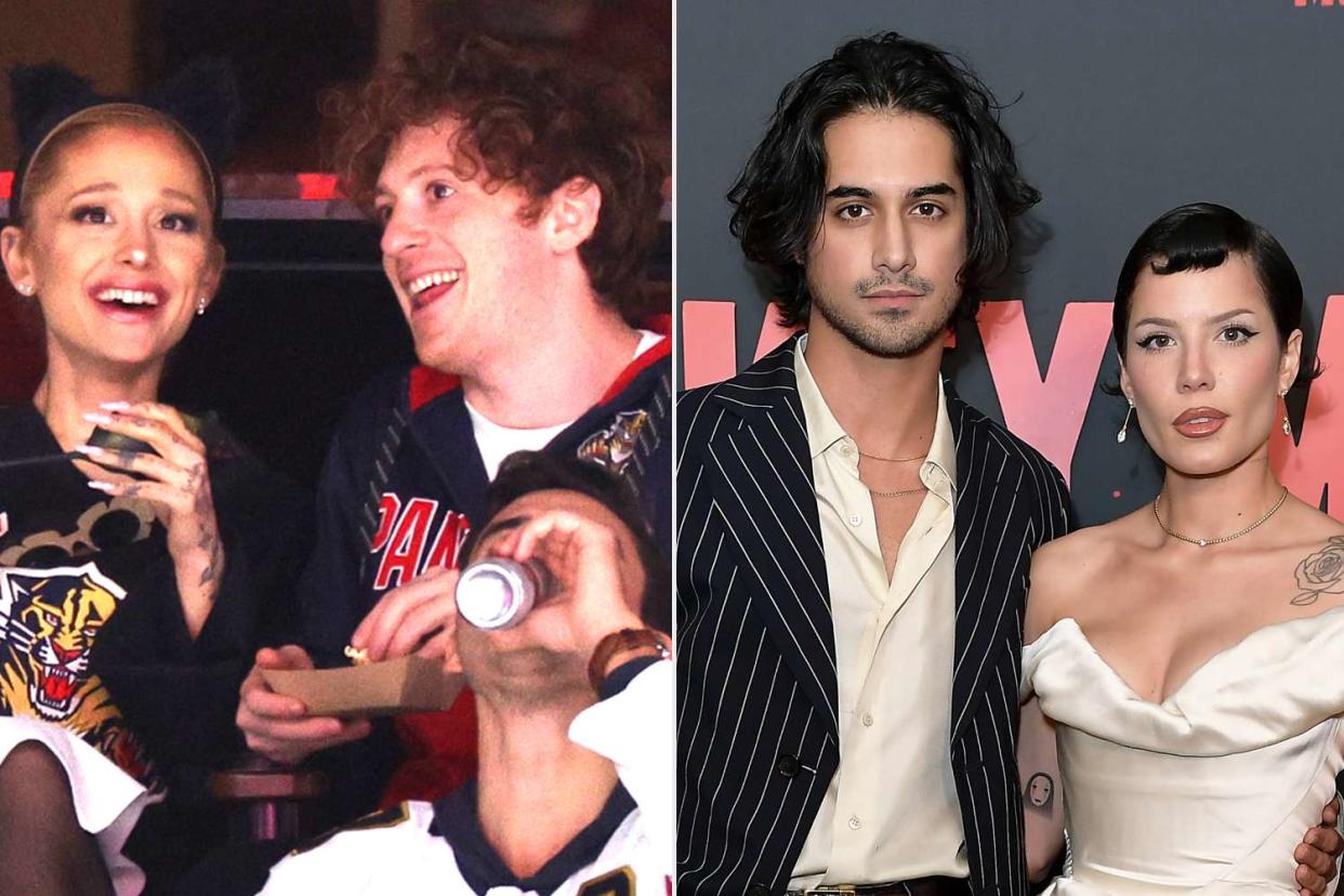 <p>Elsa/Getty, Unique Nicole/Getty</p> Ariana Grande and Ethan Slater, Avan Jogia and Halsey 