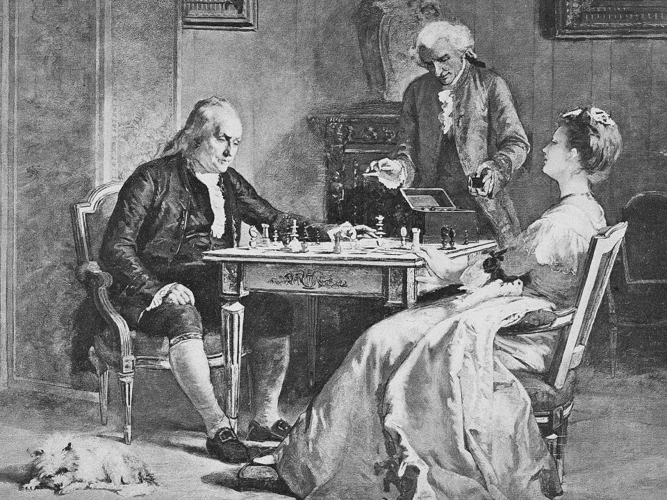 Ben Franklin playing chess 1831