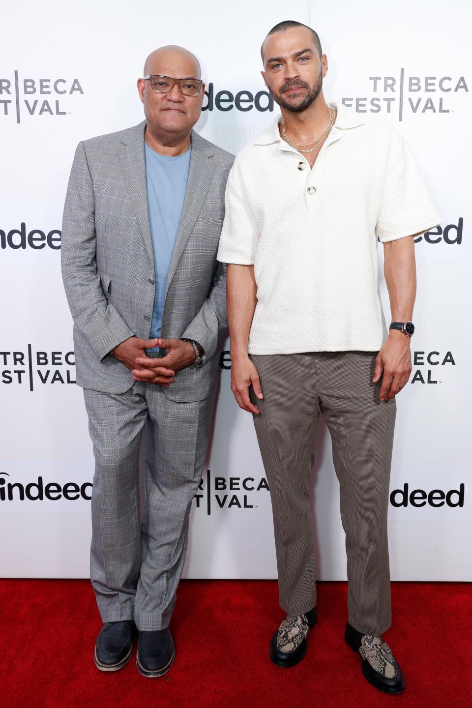 Laurence Fishburne and Jesse Williams attend "The Cave Of Adullam" premiere during the 2022 Tribeca Festival at Village East Cinema on June 13, 2022 in New York City.