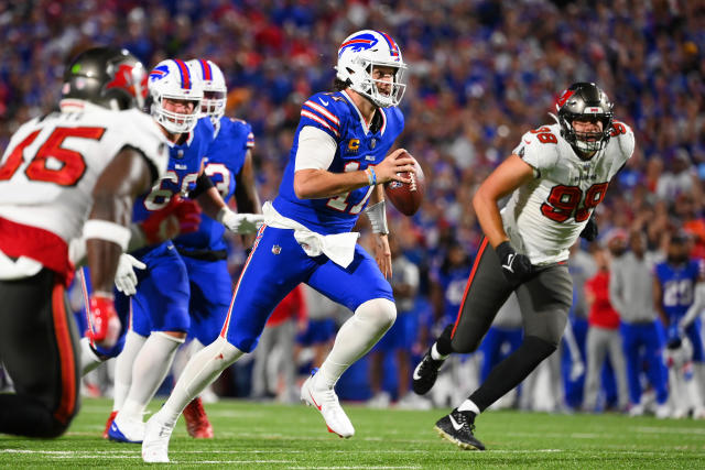 Josh Allen, quarterback of the Buffalo Bills, catches balls in the News  Photo - Getty Images