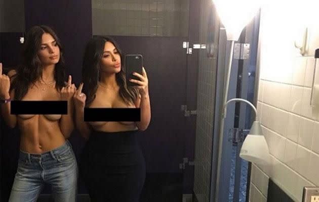 Emily and Kim shared this nude snap to stick it to their critics. Source: @emrata/Instagram