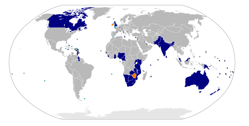 En azul los países miembros de la Commonwealth (Wikipedia/Dominio público).