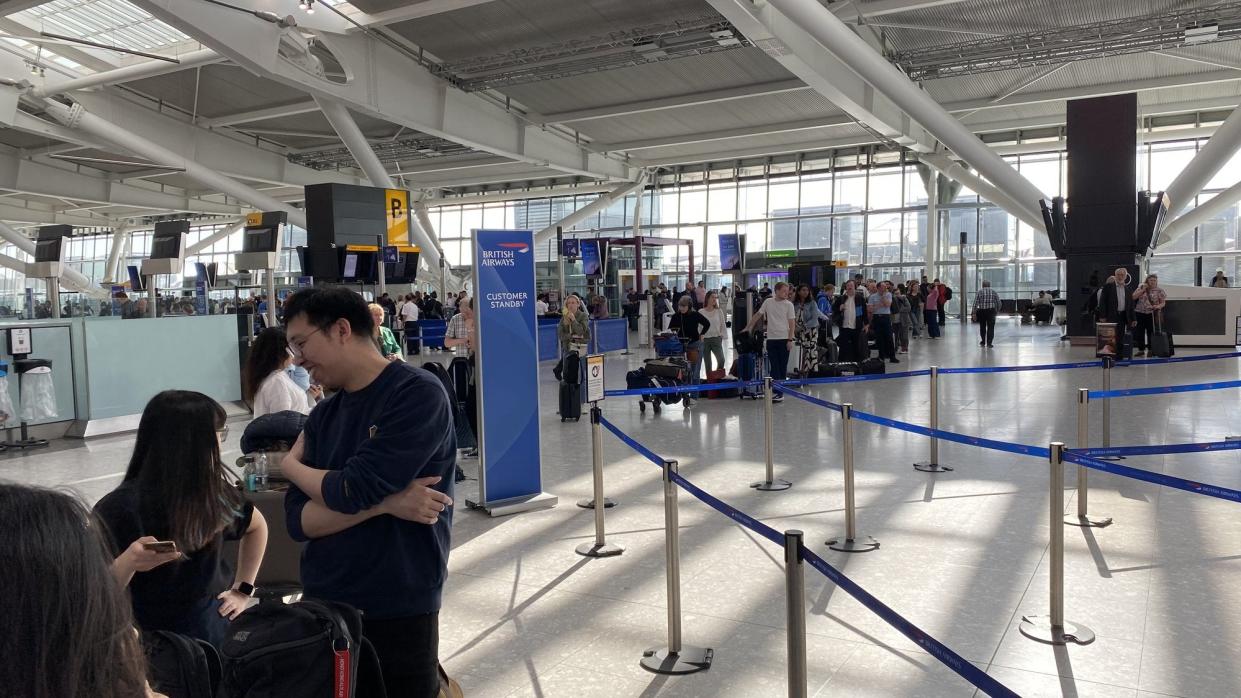 Still long queues at Heathrow Terminal 5 as British Airways customers on cancelled flights wait to be rebooked (Supplied)