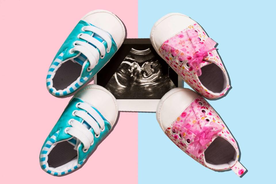 pink and blue shoes and ultrasound