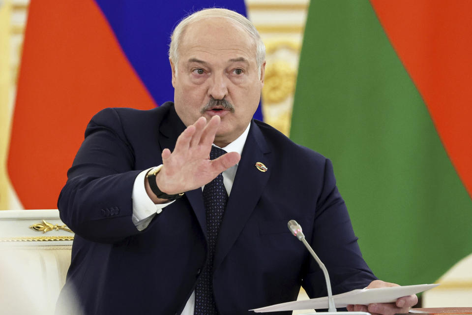 Lukashenko at a meeting with Putin in Moscow on April 6.