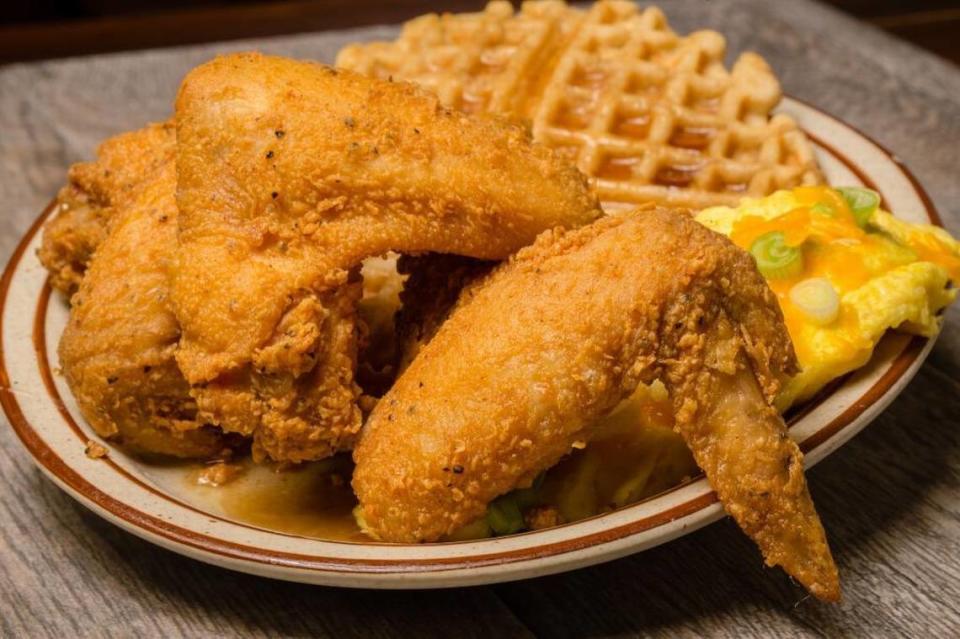 Chef Paul’s Cafe in downtown Fresno serves up the chicken and waffles pictured in this Fresno Bee file photo and other comfort food.