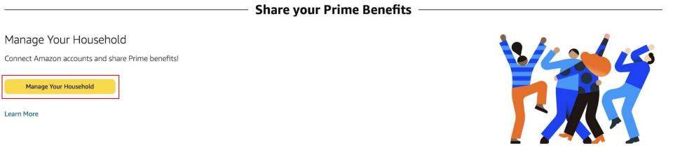 The Continue button with the share your Prime account section.